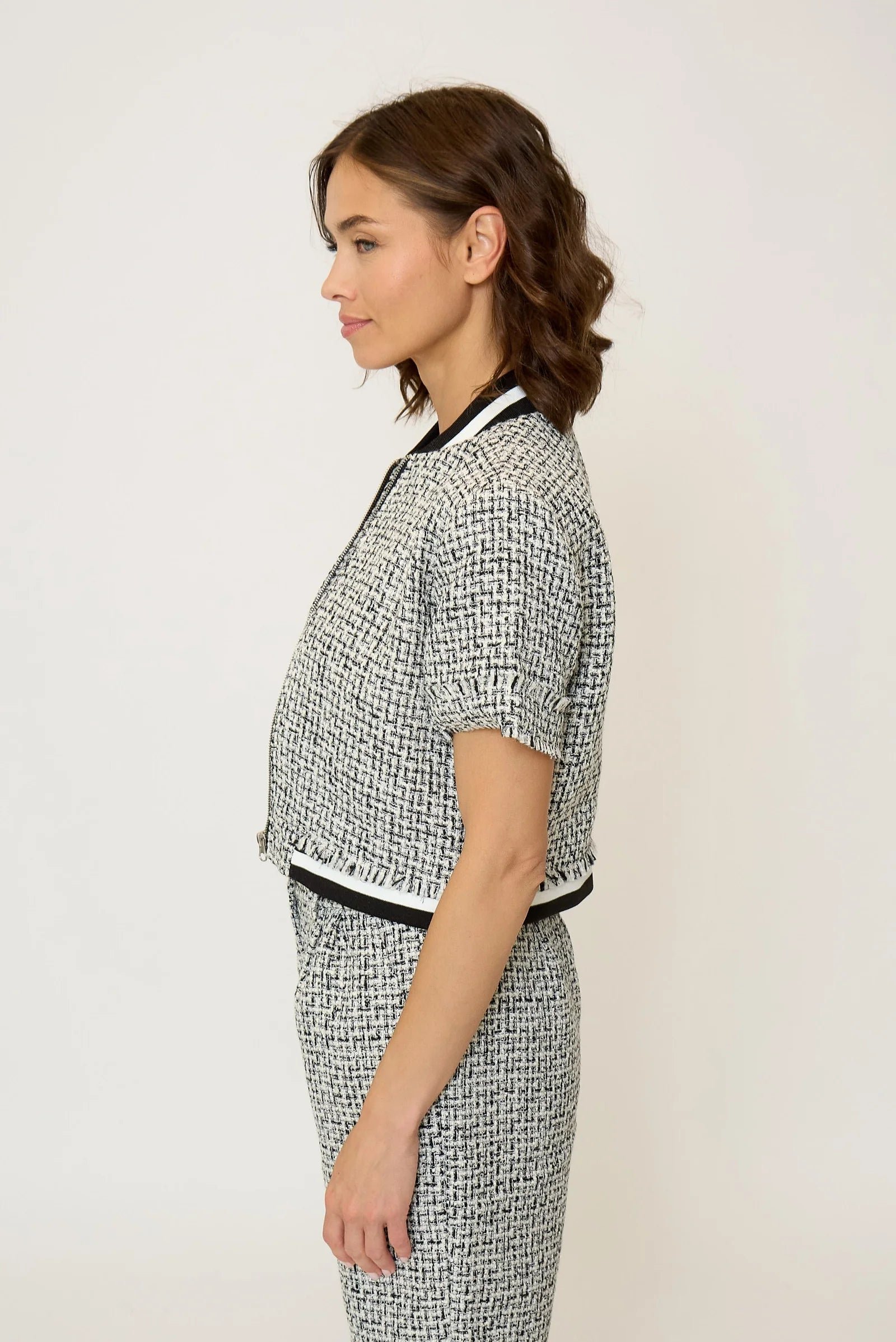 Maribel Short Sleeve Tweed Bomber - Image 2