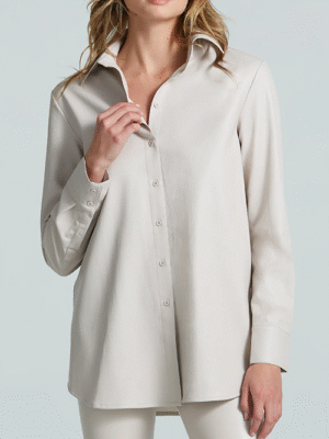 Lightweight Faux Leather Oversized Button Down