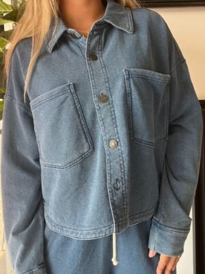 All Day Cropped Knit Denim Jacket